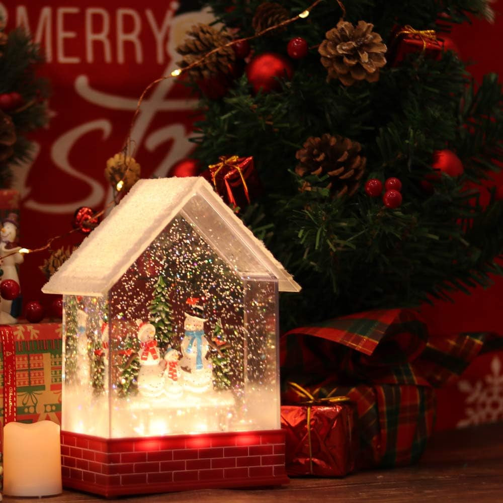 Enchanting Musical Snow Globe House with Timer - Lighted USB/Battery Operated Swirling Snowmen Lantern for Magical Christmas Decor