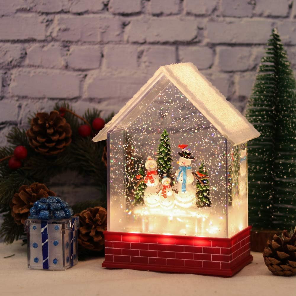 Enchanting Musical Snow Globe House with Timer - Lighted USB/Battery Operated Swirling Snowmen Lantern for Magical Christmas Decor