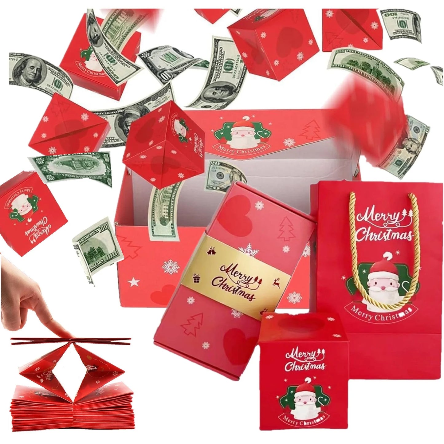 Surprise Explosion Gift Box for Christmas - Perfect Cash Gift Box with 13 Bounce Boxes and Gift Bag!